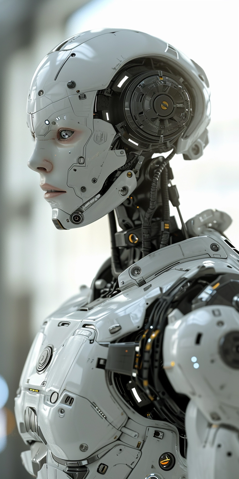 Futuristic Robot Preview: Hyper-Detailed Rendering with Dark White & Silver Style