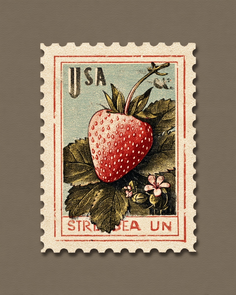 Vintage Strawberry Stamp Art - Charming & Unique