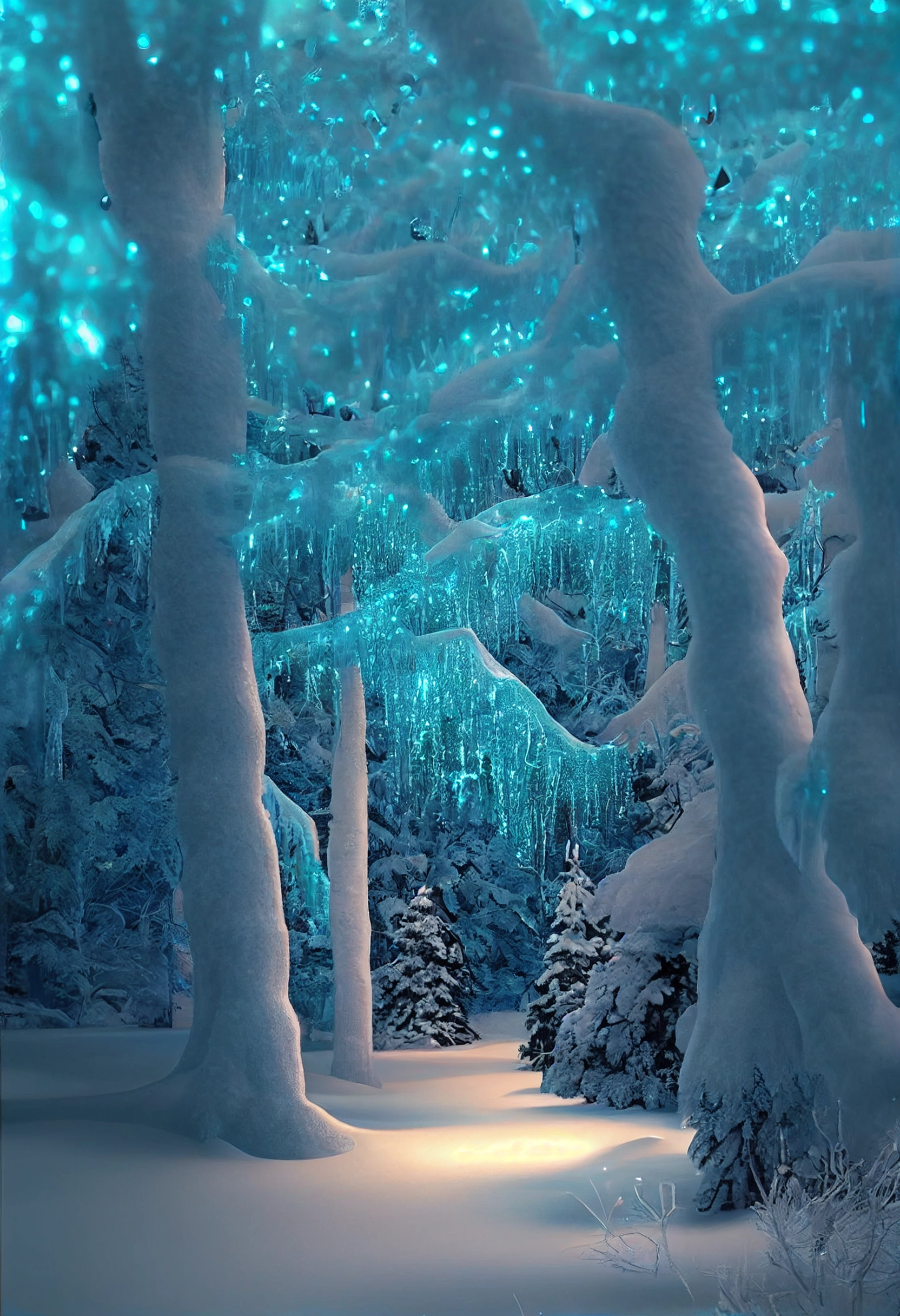 Enchanted Winter Forest: Hyperrealistic HDR Icicle Path