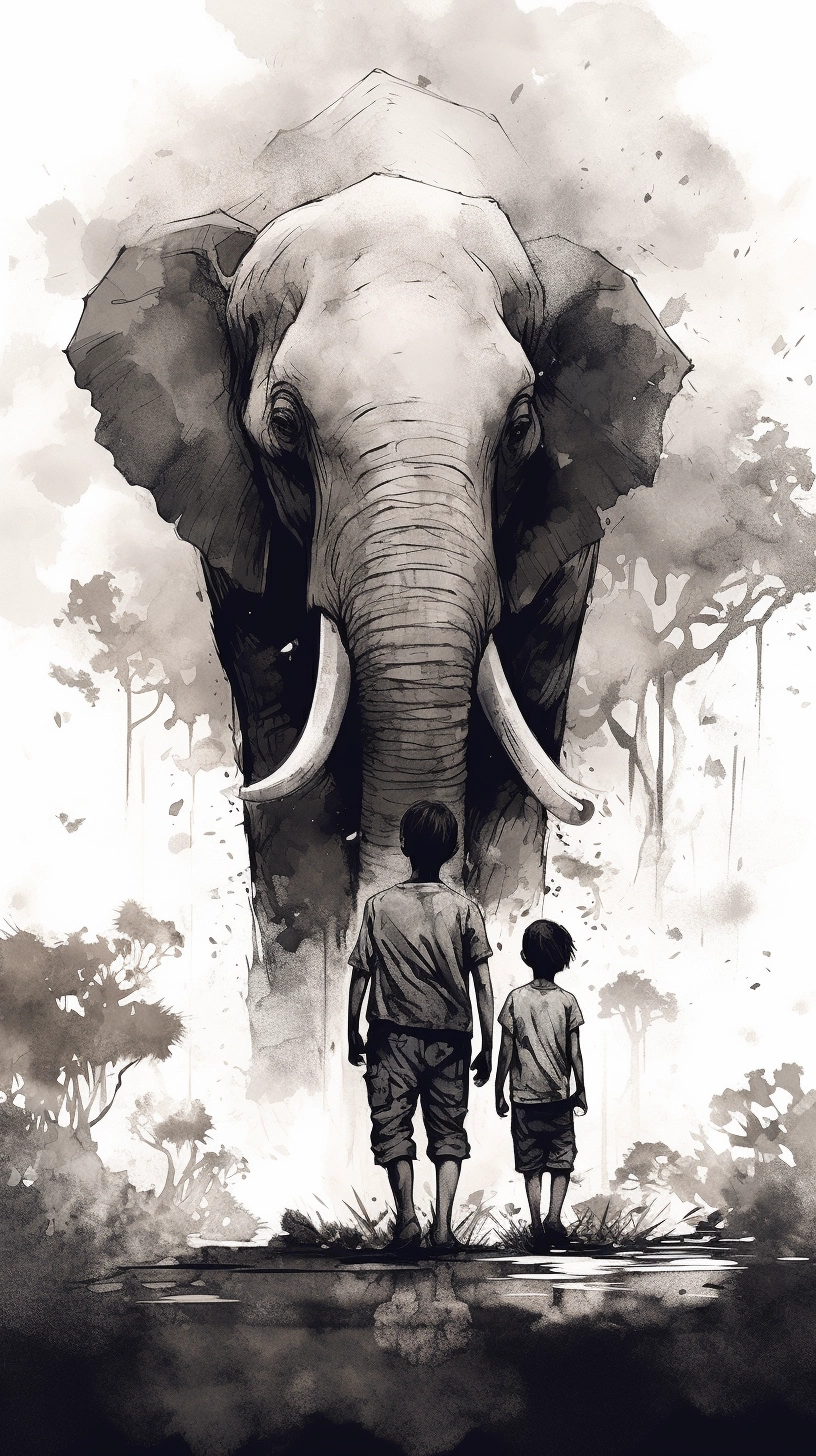 Enigmatic Child and Elephant Illustrations