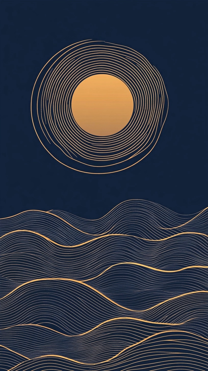 Elegant Moon Line Art on Navy Blue Canvas