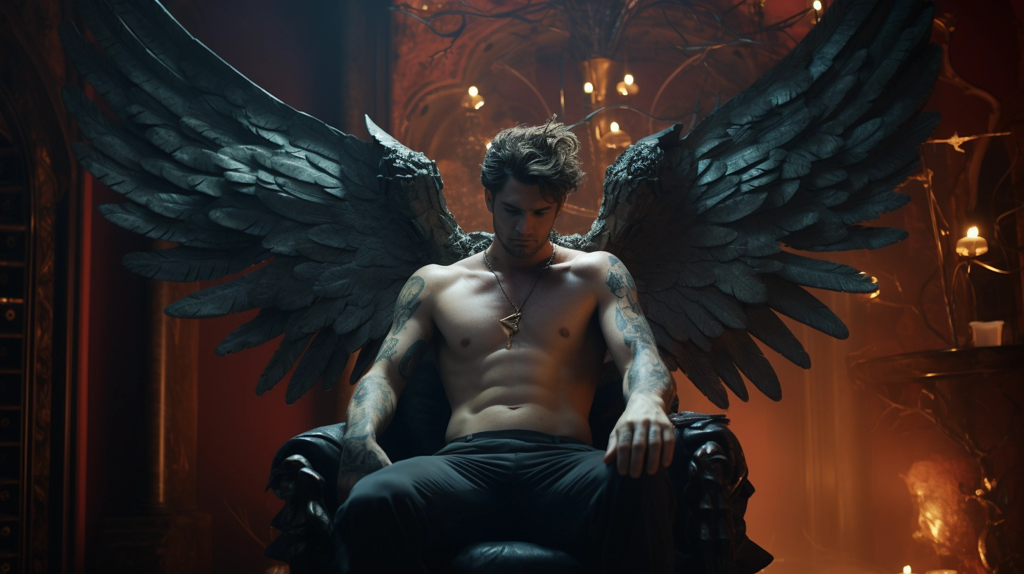 Cinematic Lighting Reveals Sculptural Angel Lucifer in Maximalism