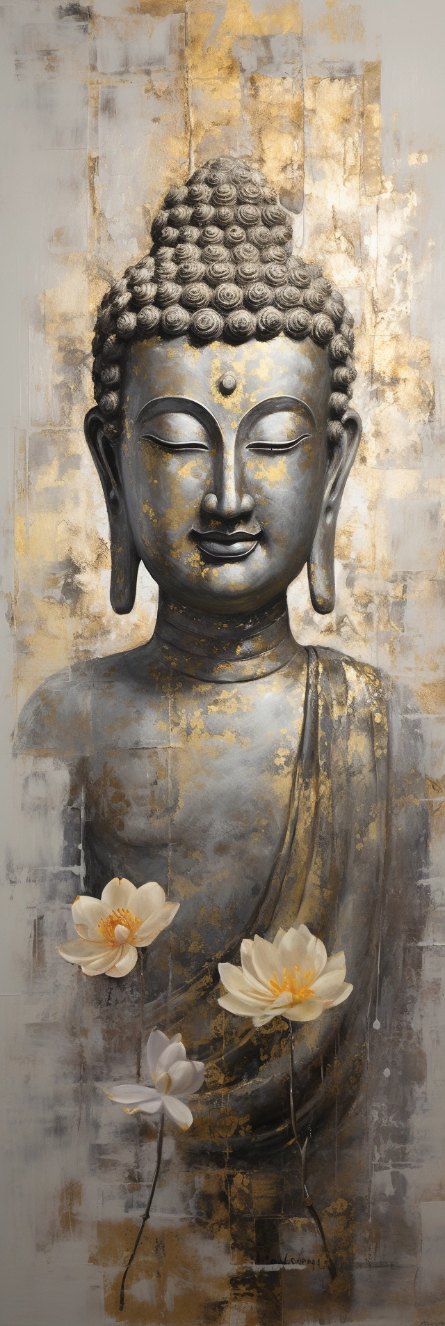 Delicate Tanbi Kei Buddha Canvas | Gold Leaf Accents