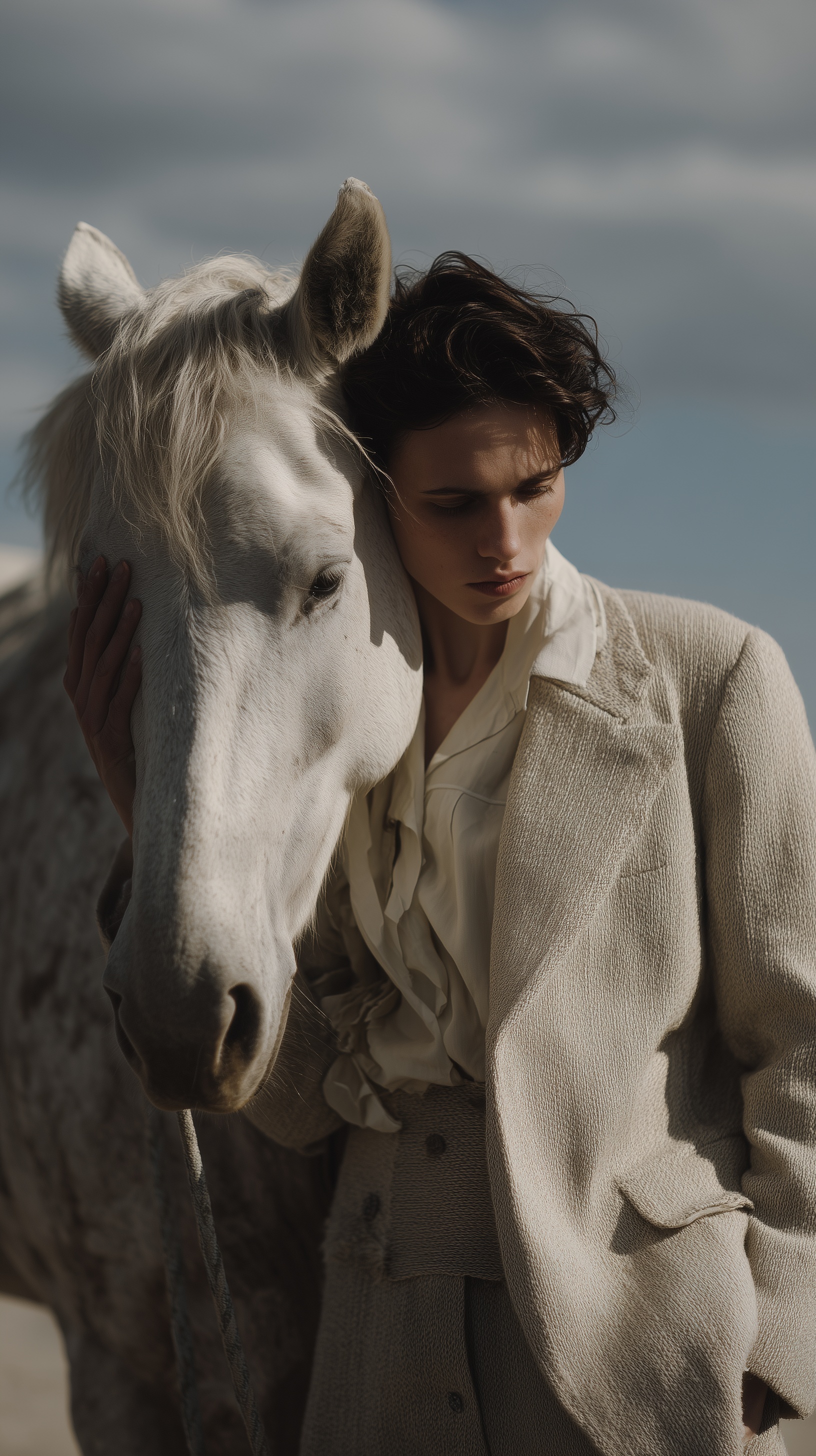 Androgynous Portrait with Horse in Soft Light