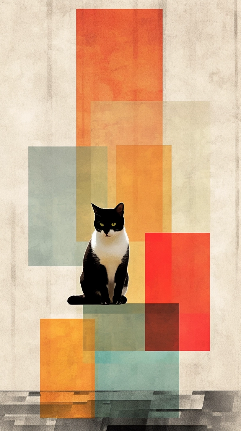 Geometric Cat Art: Retro-Futuristic Painting