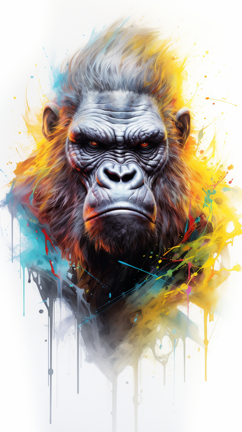 Electric Gorilla: Dark Gold Multicolor Tattoo - Intense and Fantastic Creatures