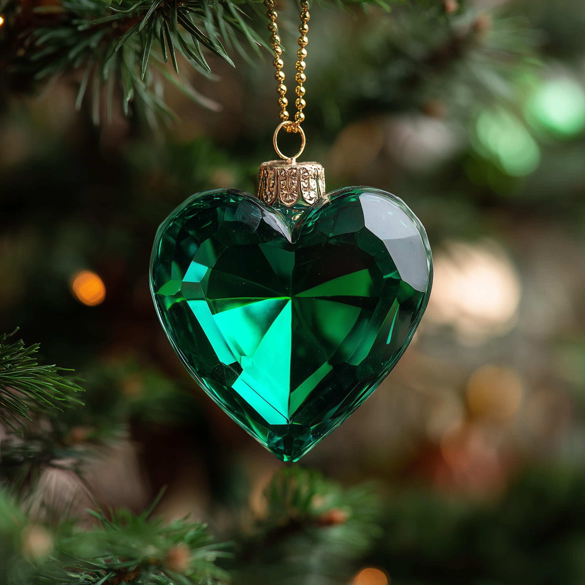 Heart-Shaped Emerald Christmas Crystal Ornament