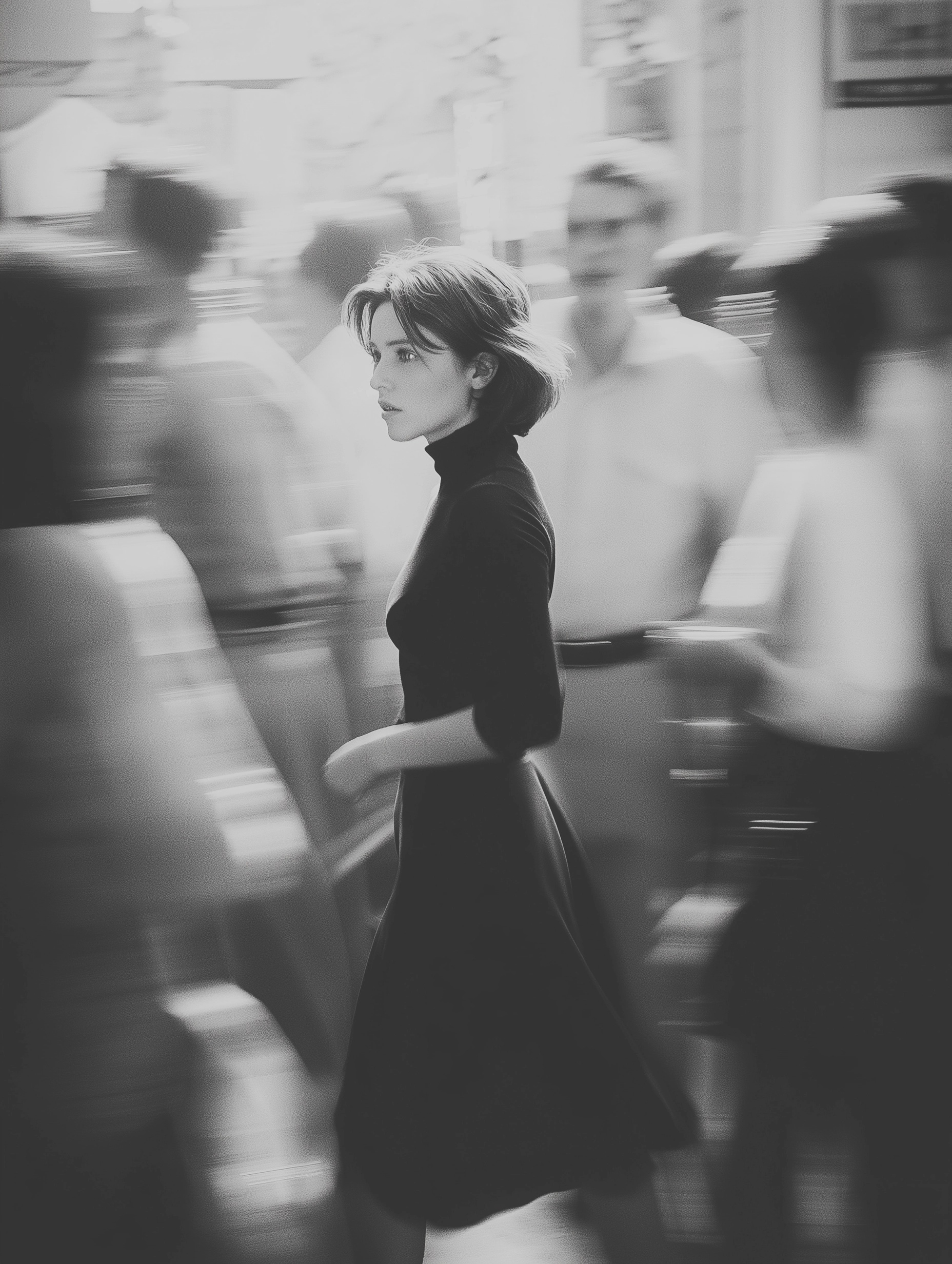 Elegant Movement: A Cinematic B&W Street Photo