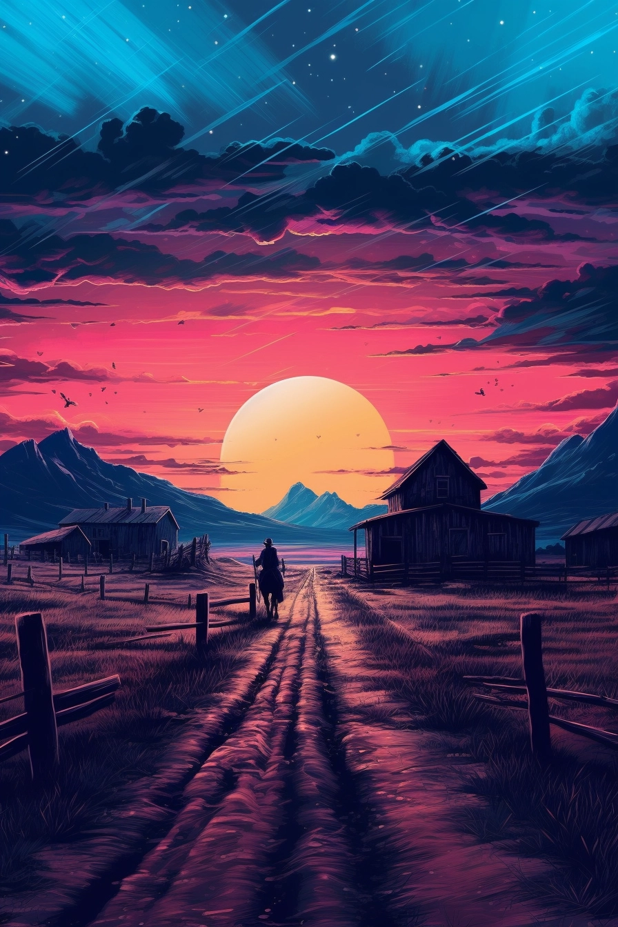 Synthwave Meets Western: Peaceful 19th Century Scenery