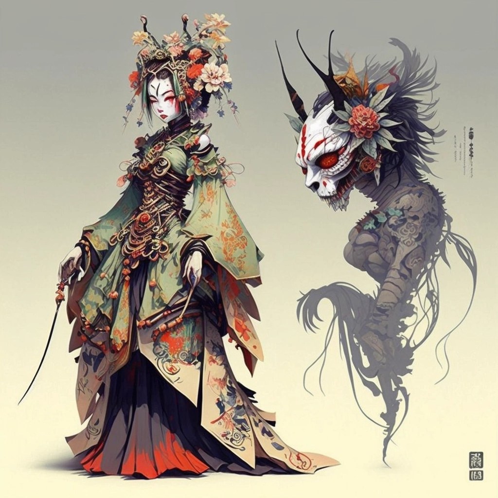 Kabuki Woman & Pet Demon: Intricate Character Design