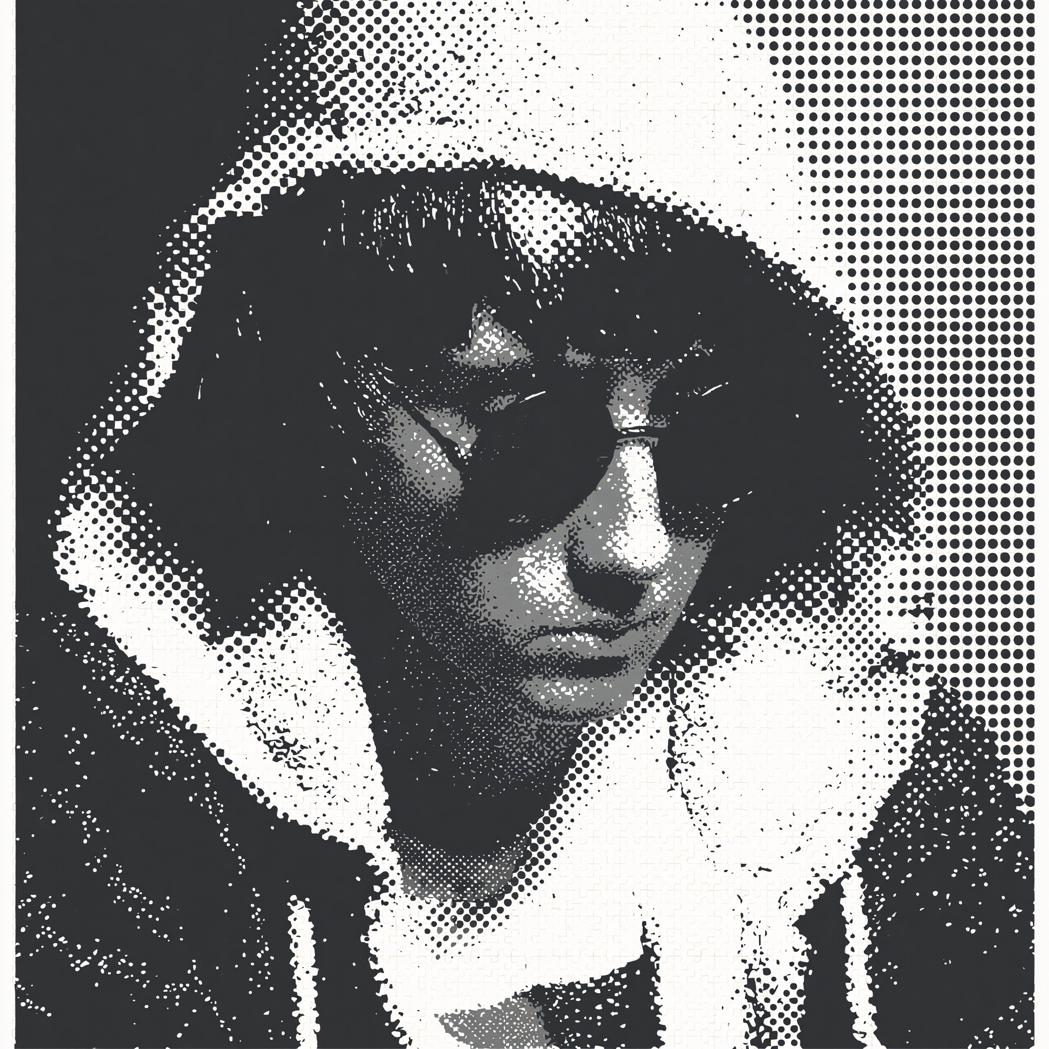 Monochrome Dot Art: Contemporary Woman in Sadness
