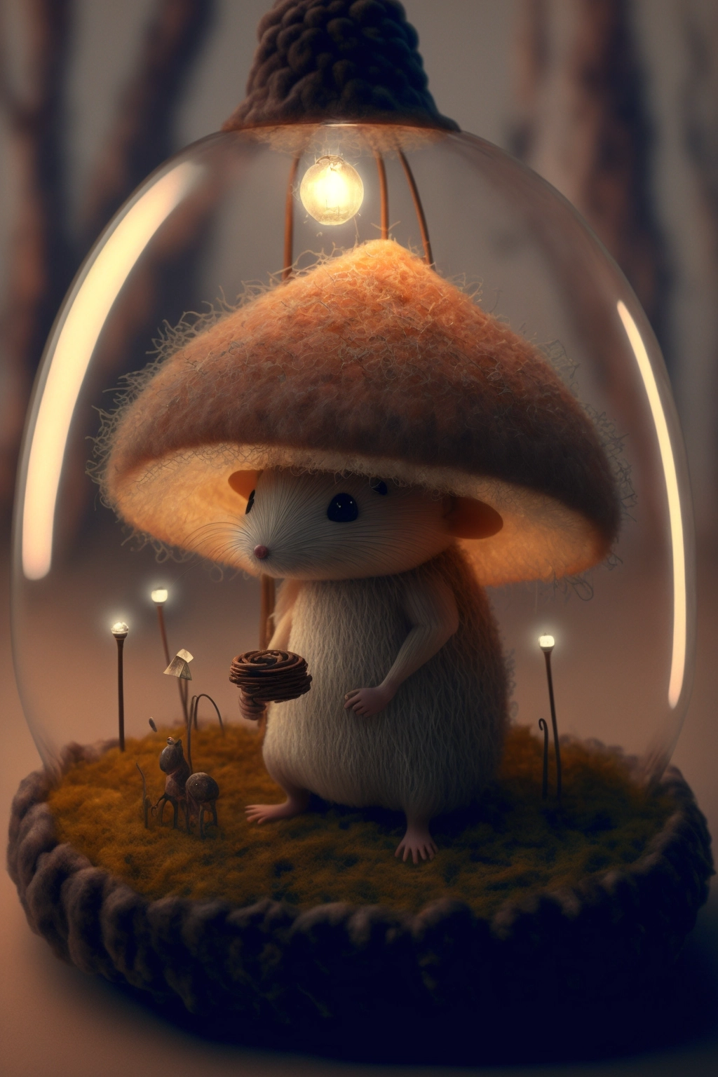 Realistic Furry Mushroom Prototype in Hieronymus Bosch Bulb