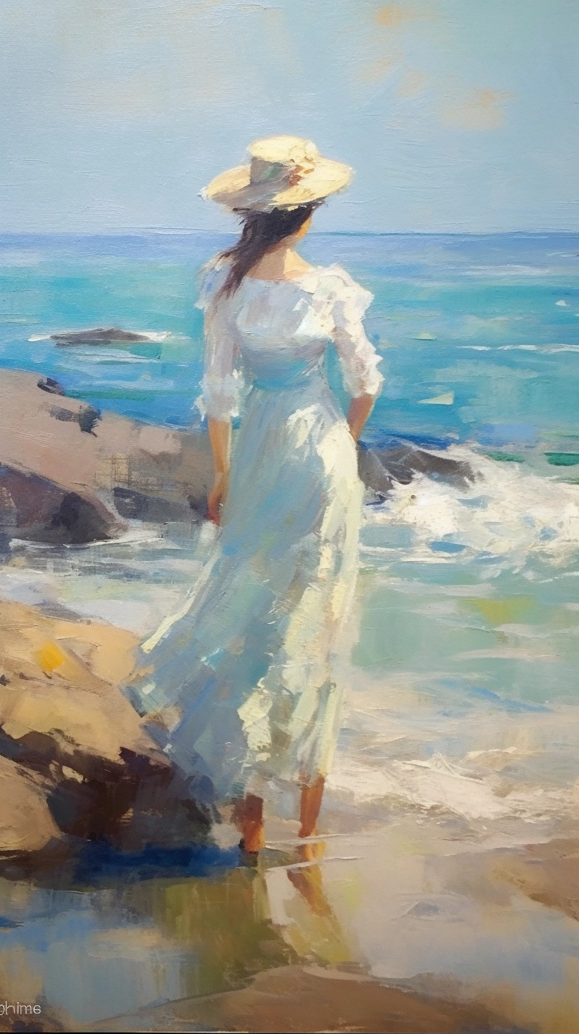 Beach Day: Impressionistic Oil Painting