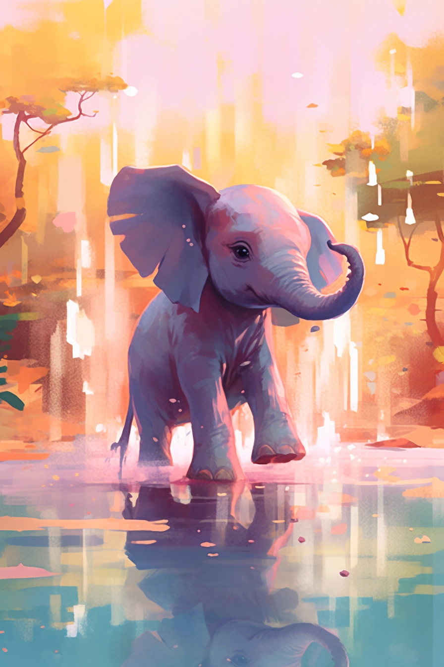 Vibrant Watercolor Baby Elephant Art