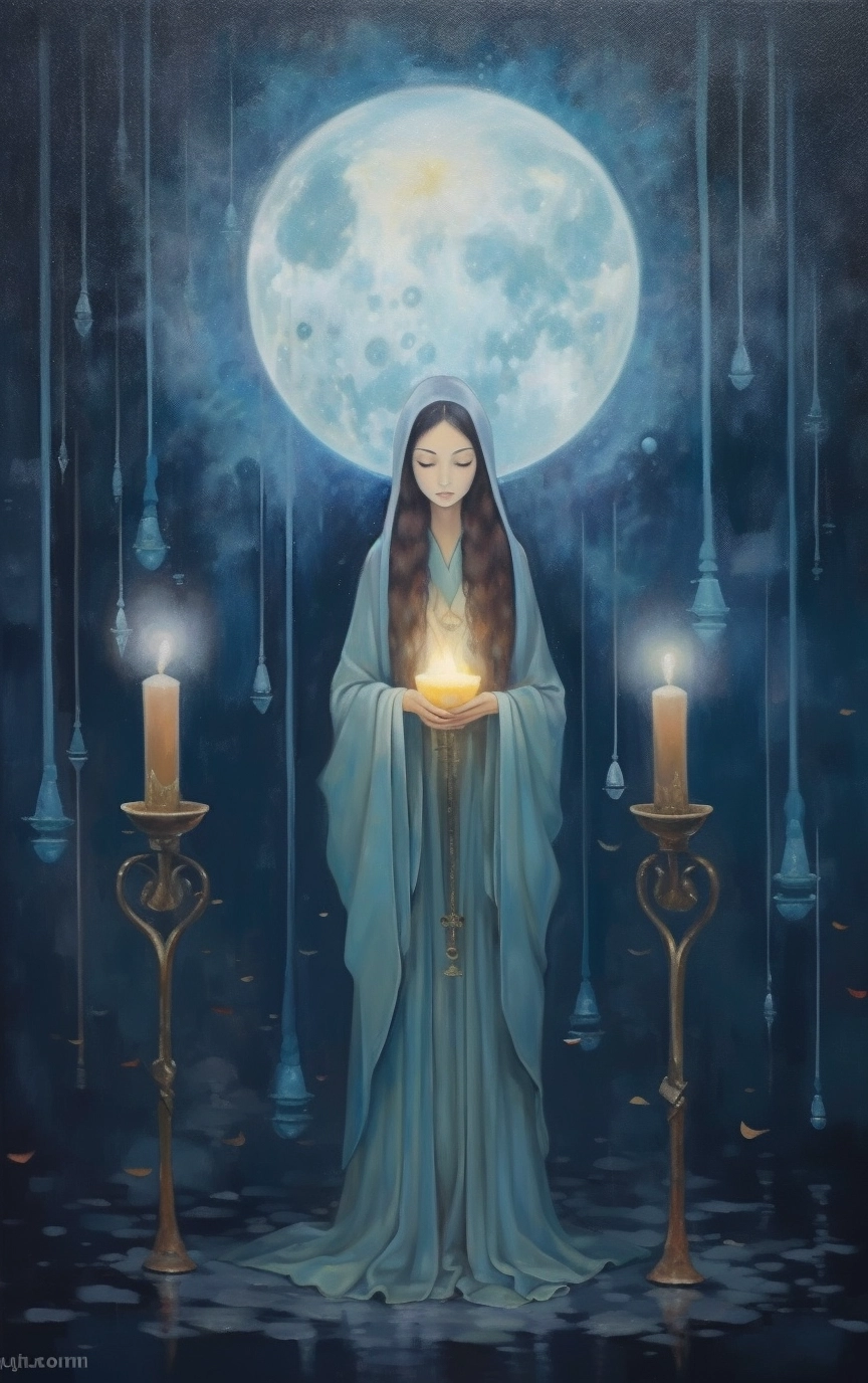 Moonlit Priestess: A Studio Ghibli-inspired Anime Contemplation