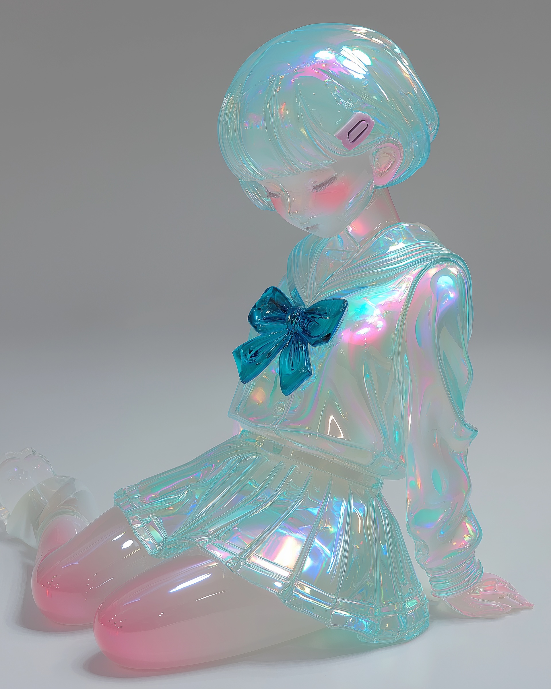 Charming Japanese Schoolgirl Figurine in Blue Tones