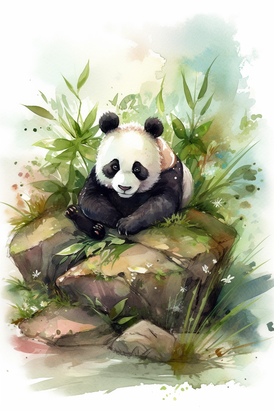 Adorable Little Panda Illustration - Ultra-Detailed & Watercolor Medium