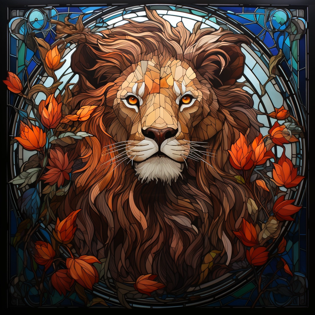 Lion Majesty: Stunning Stained Glass Window Art