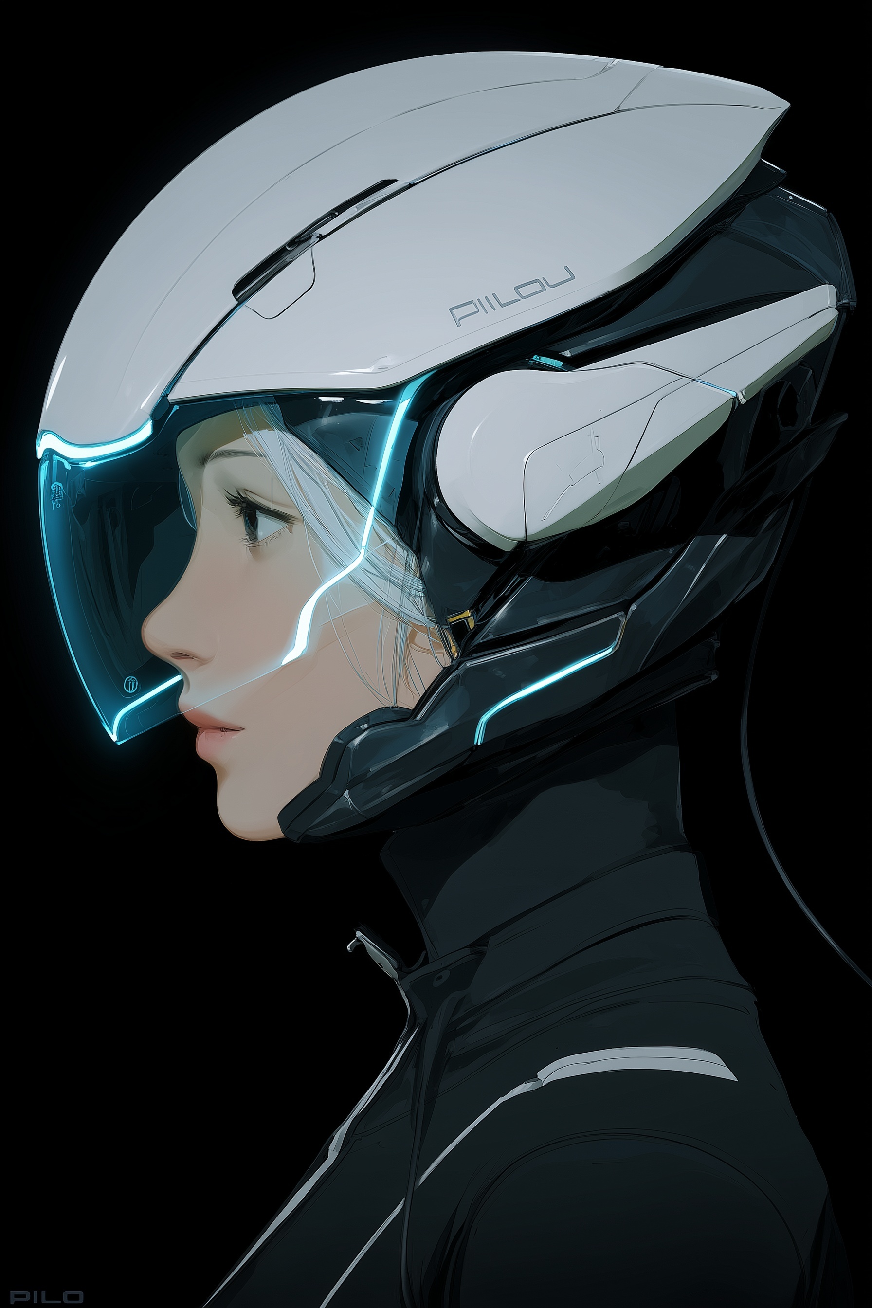 Futuristic Digital Art of a Young Woman in Helmet