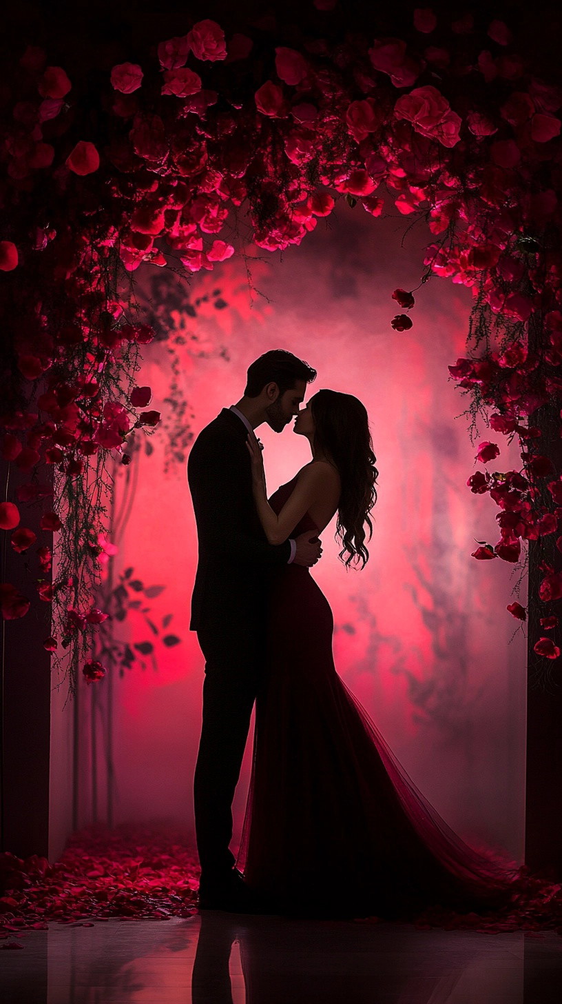 Romantic Rose Petal Silhouette Art for Couples