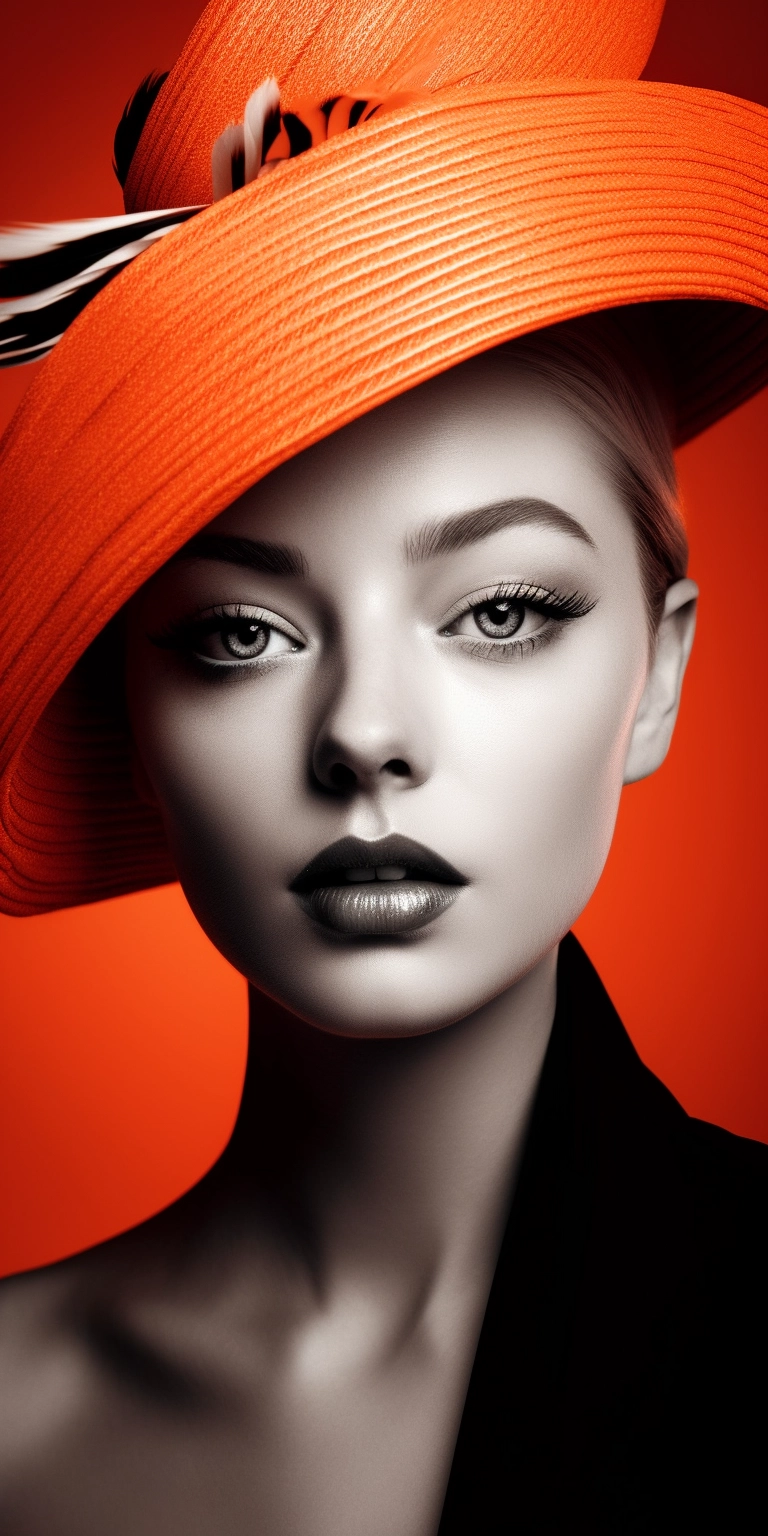 Neon Orange Fashion Shoot: Bold Black & White Haute Couture • PromptDen