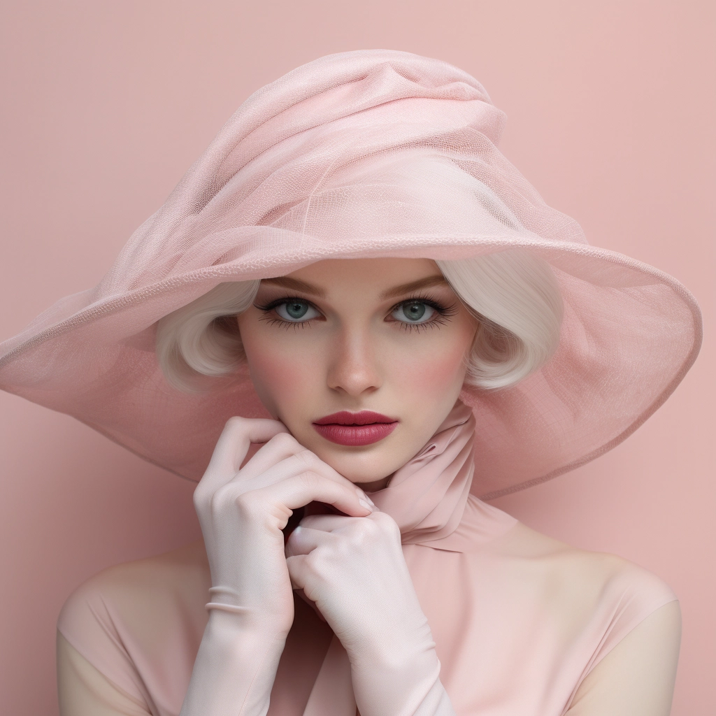 Pale Pink Elegance: Striking Fashion Portrait of Stylish Woman