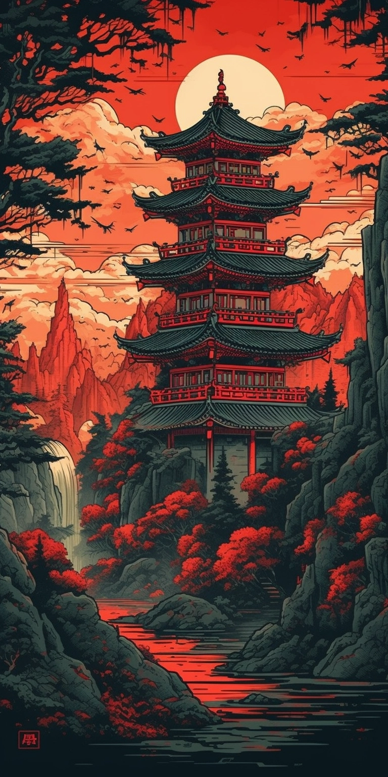 Scenic Mountain Painting in Dan Mumford Style