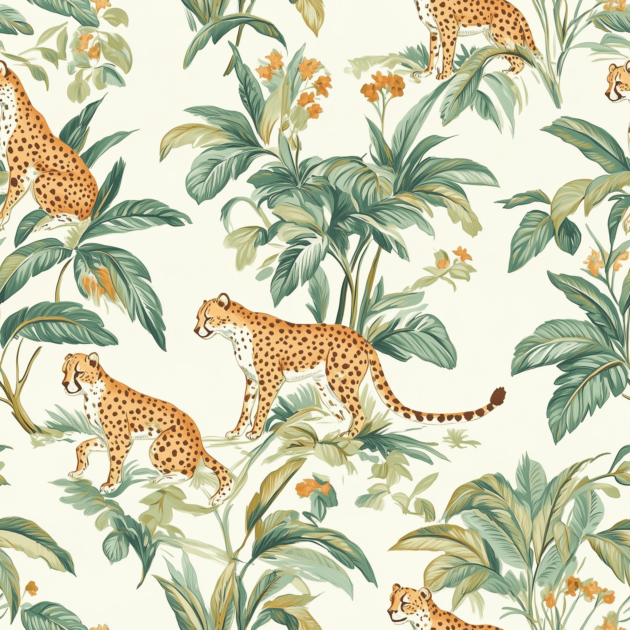 Vibrant Cheetah & Tropical Leaf Pattern Design