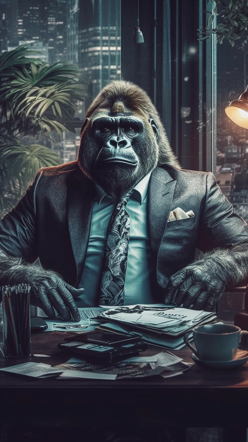 Charming Gorilla in a Suit: Photorealistic Art by Rocafort