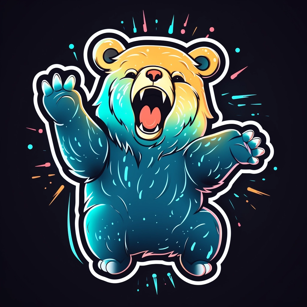 Triumphant Bear Sticker - Neon Anime Vector