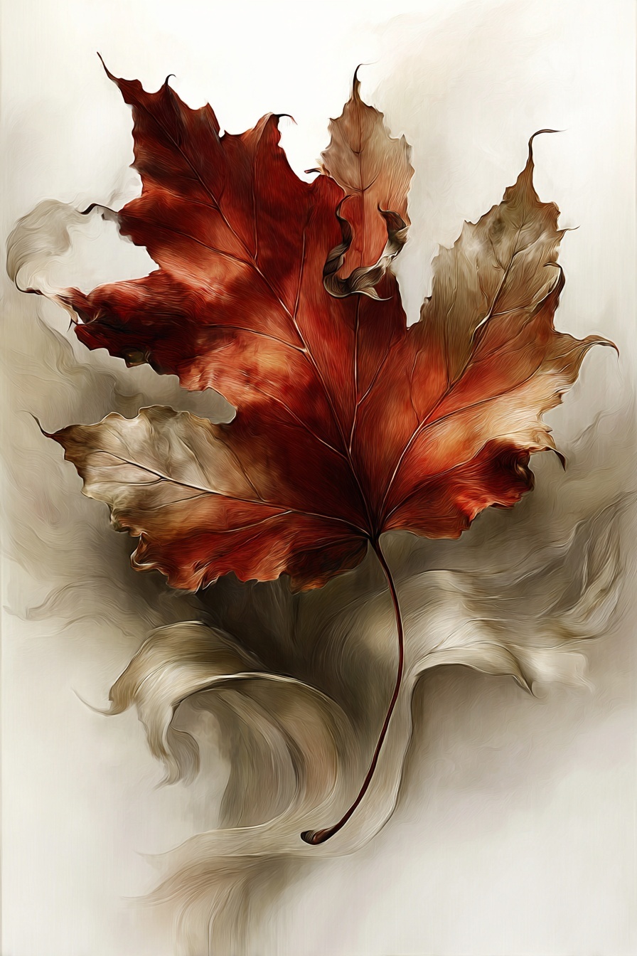 Red Maple Leaf Art: Da Vinci Inspired Design