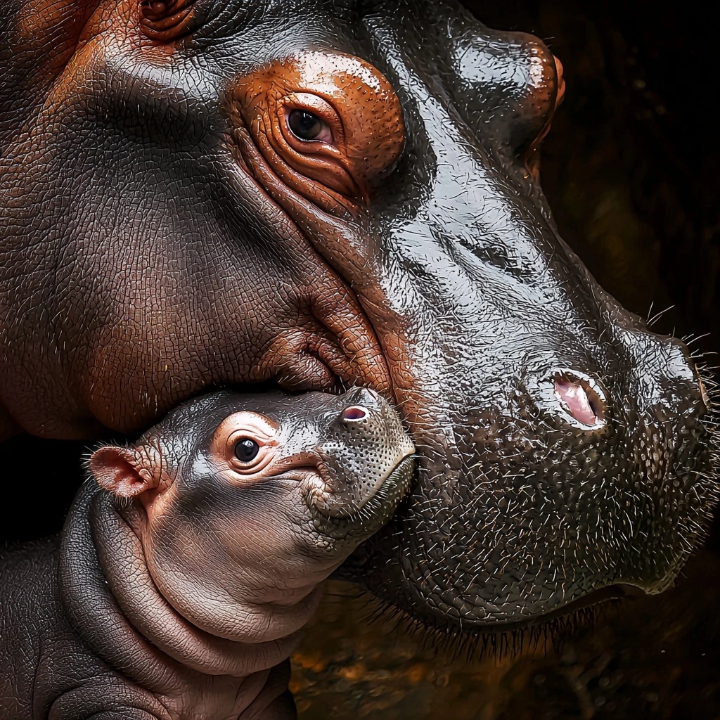 Captivating Macro of Hippo and Its Young