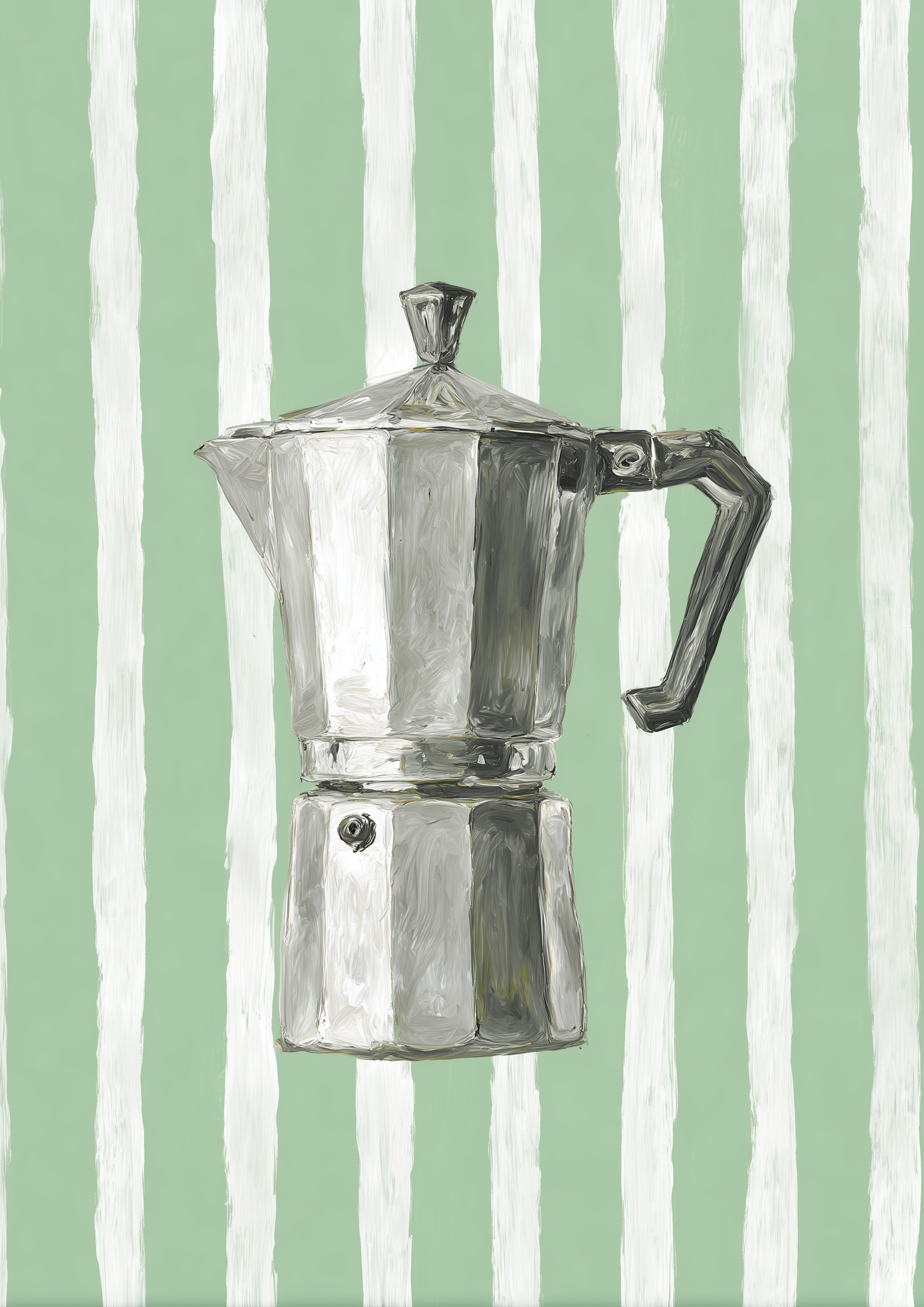Retro Cafetiere Watercolor Art in Minimalist Style