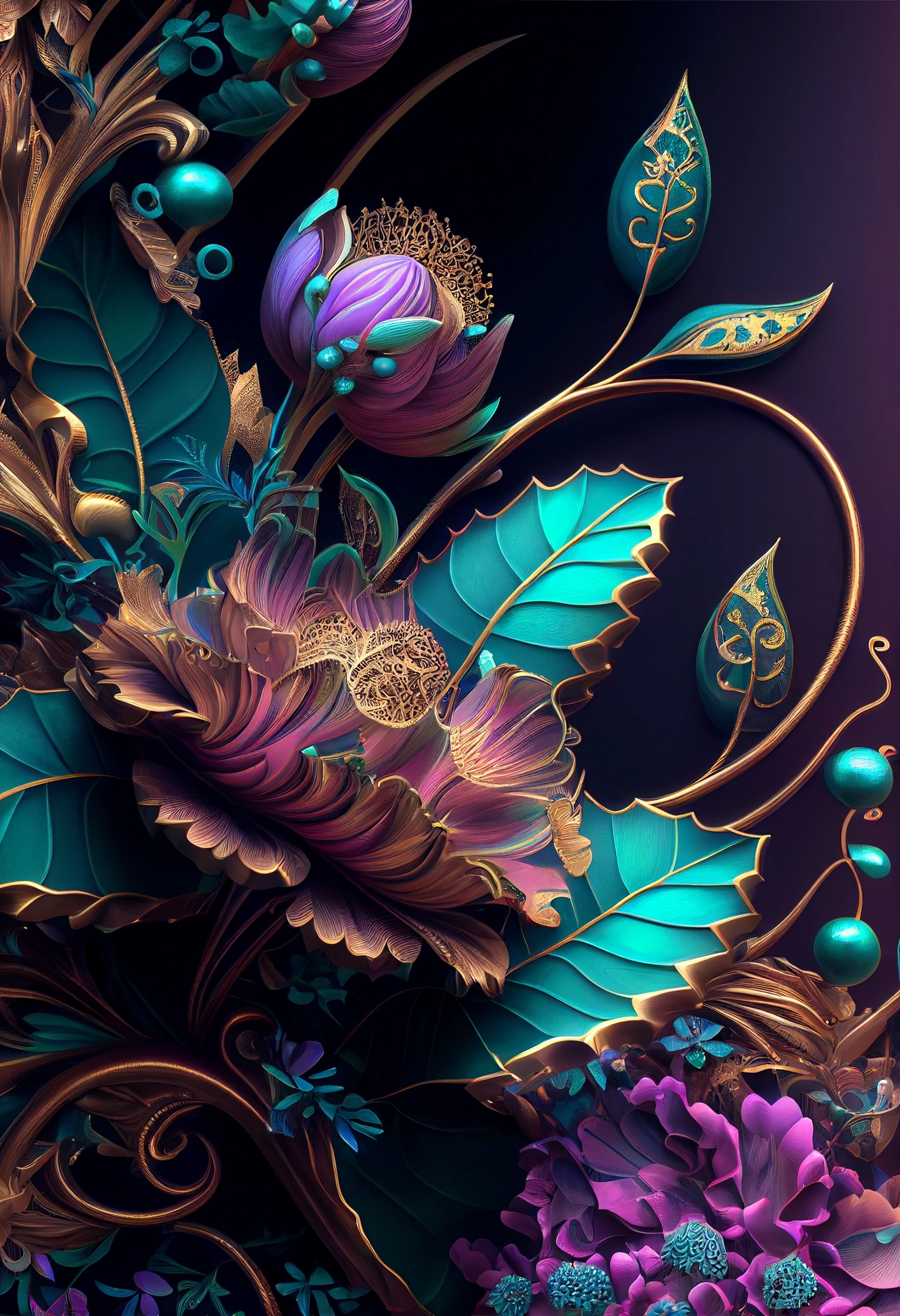 Southern Lights: Ornate Floral & Vine Pattern in UHD