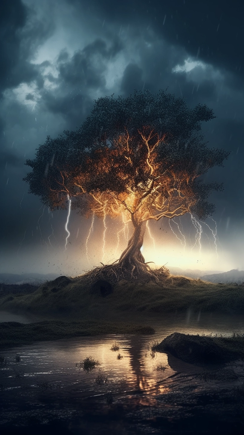 Dark Fantasy: Lone Tree Struck by Lightning