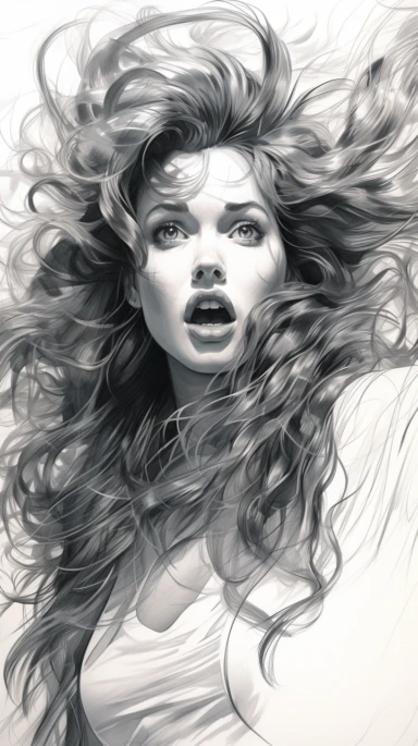 Dynamic Pencil Portrait: Exaggerated Hair & Emotions