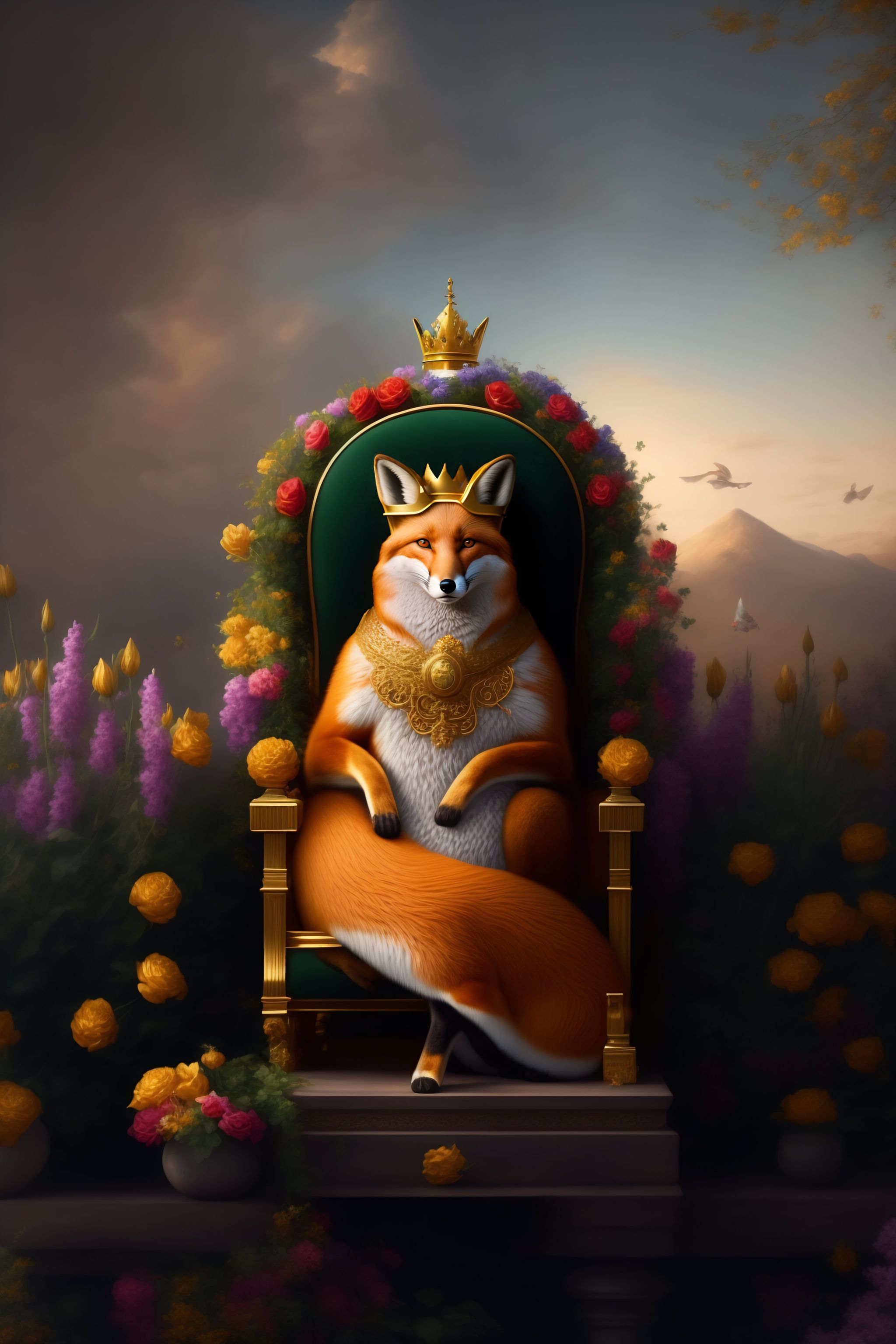 Golden Crowned Fox on Throne