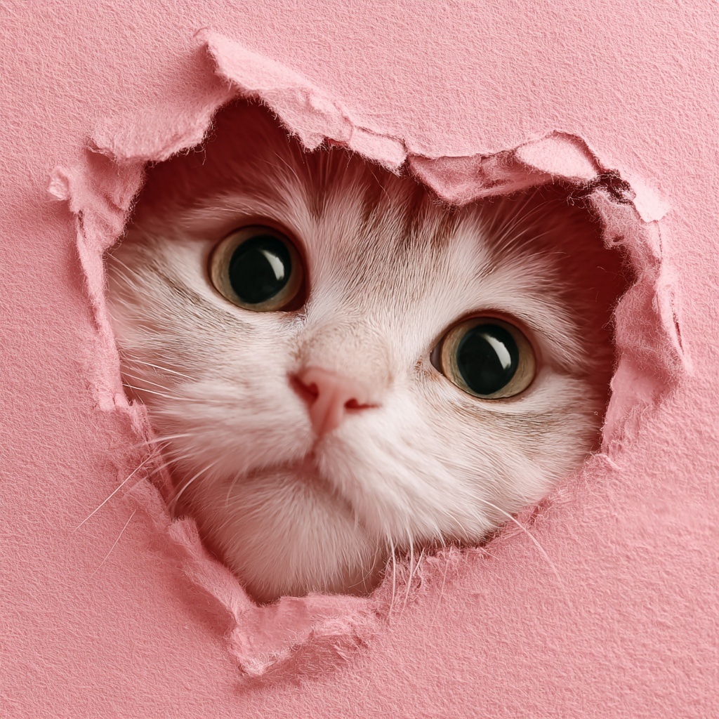 Adorable Kitty Peeking from Heart-Shaped Hole