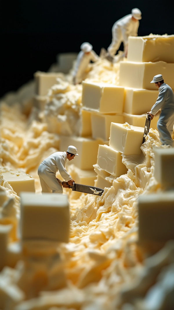 Miniature Bakers Sculpting Giant Butter Blocks