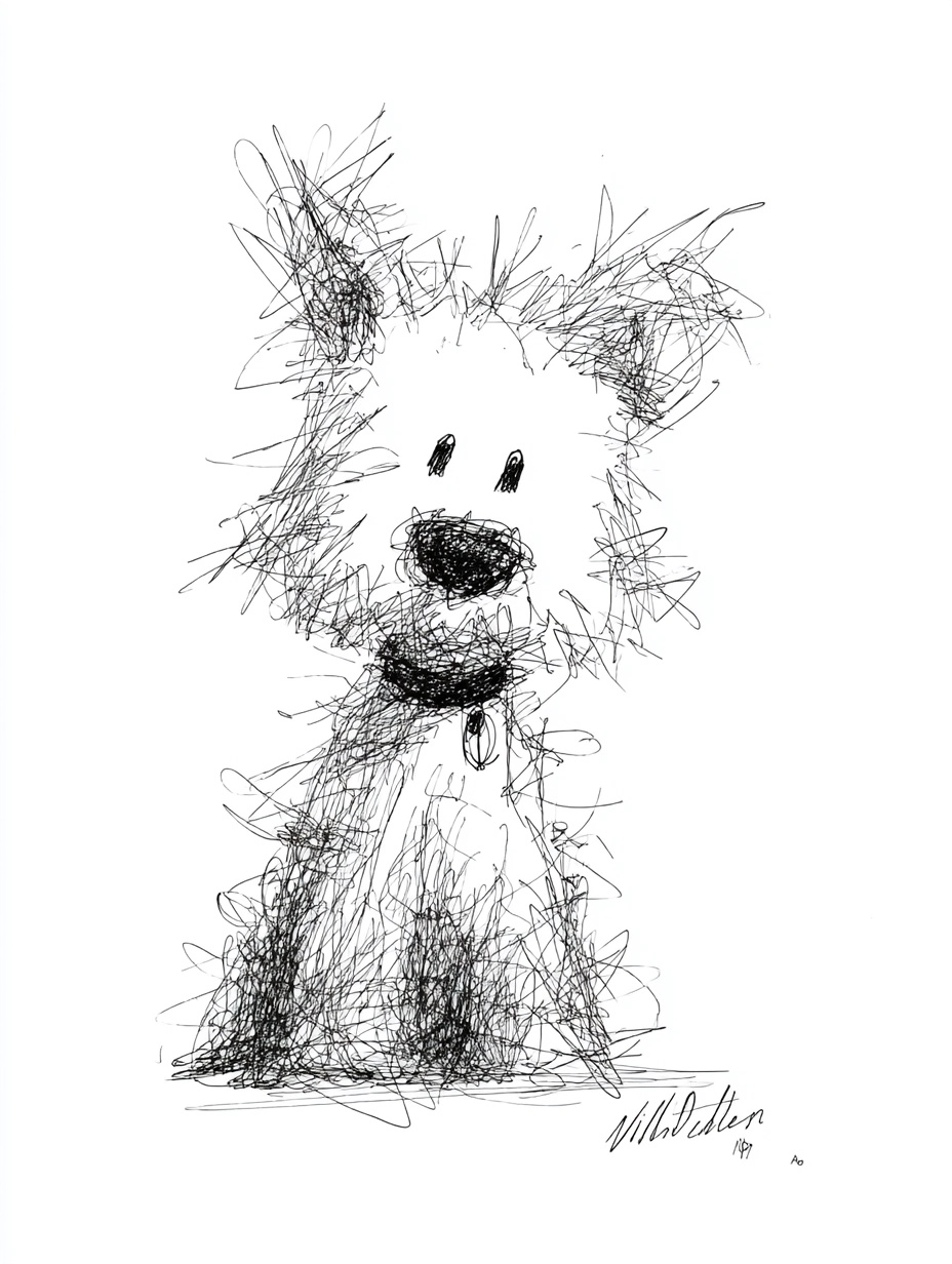 Playful West Highland Terrier Art in Scribbles