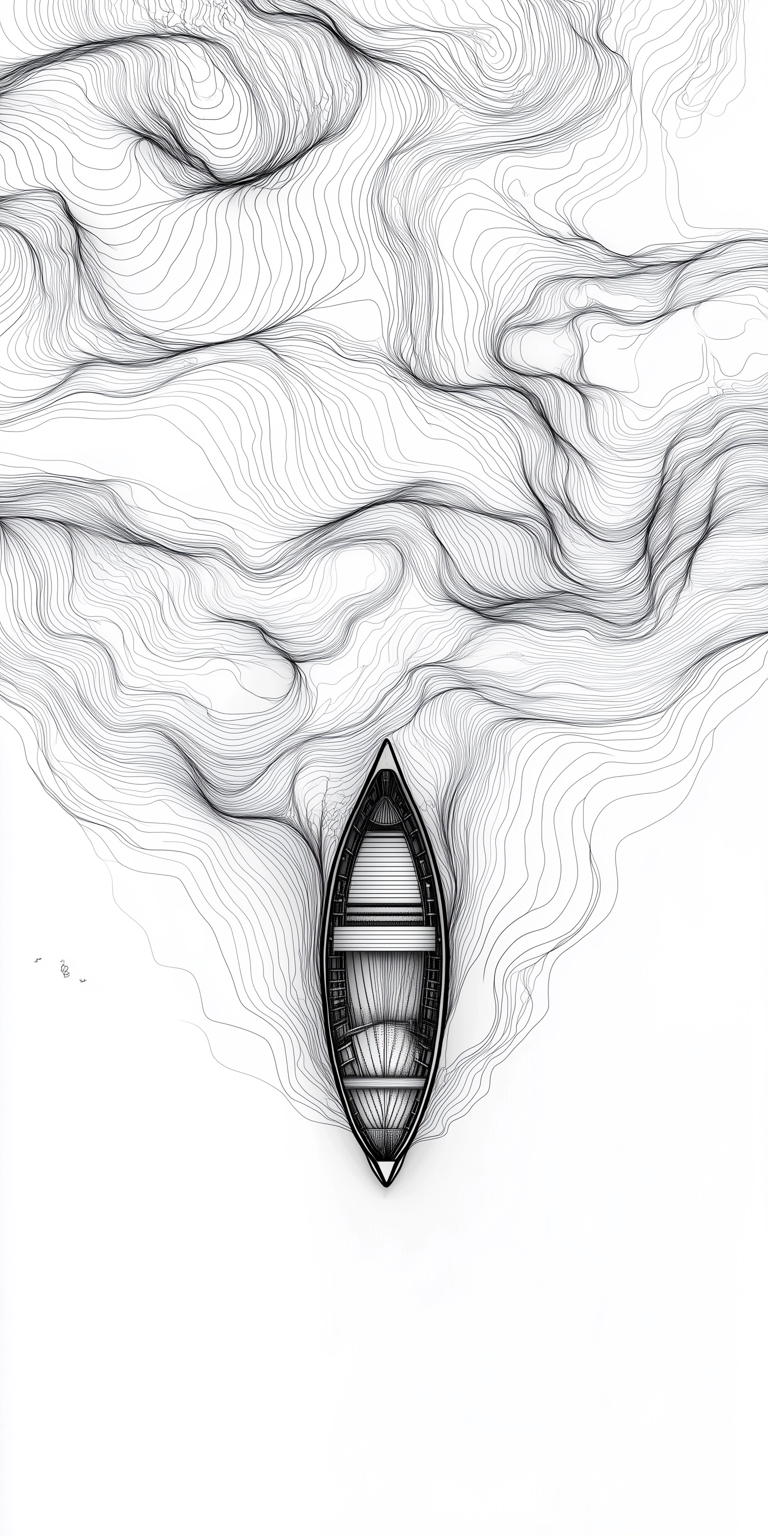 Serene Boat Adventure: Line Art Wave Design