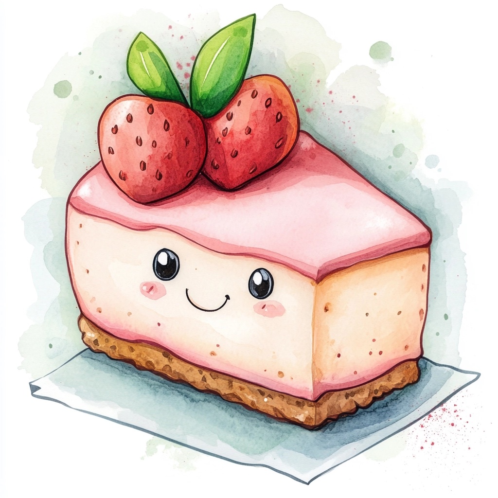 Kawaii Watercolor Cheesecake Art