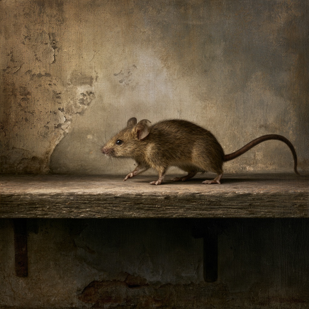 Curious Mouse Exploring a Unique Shelf