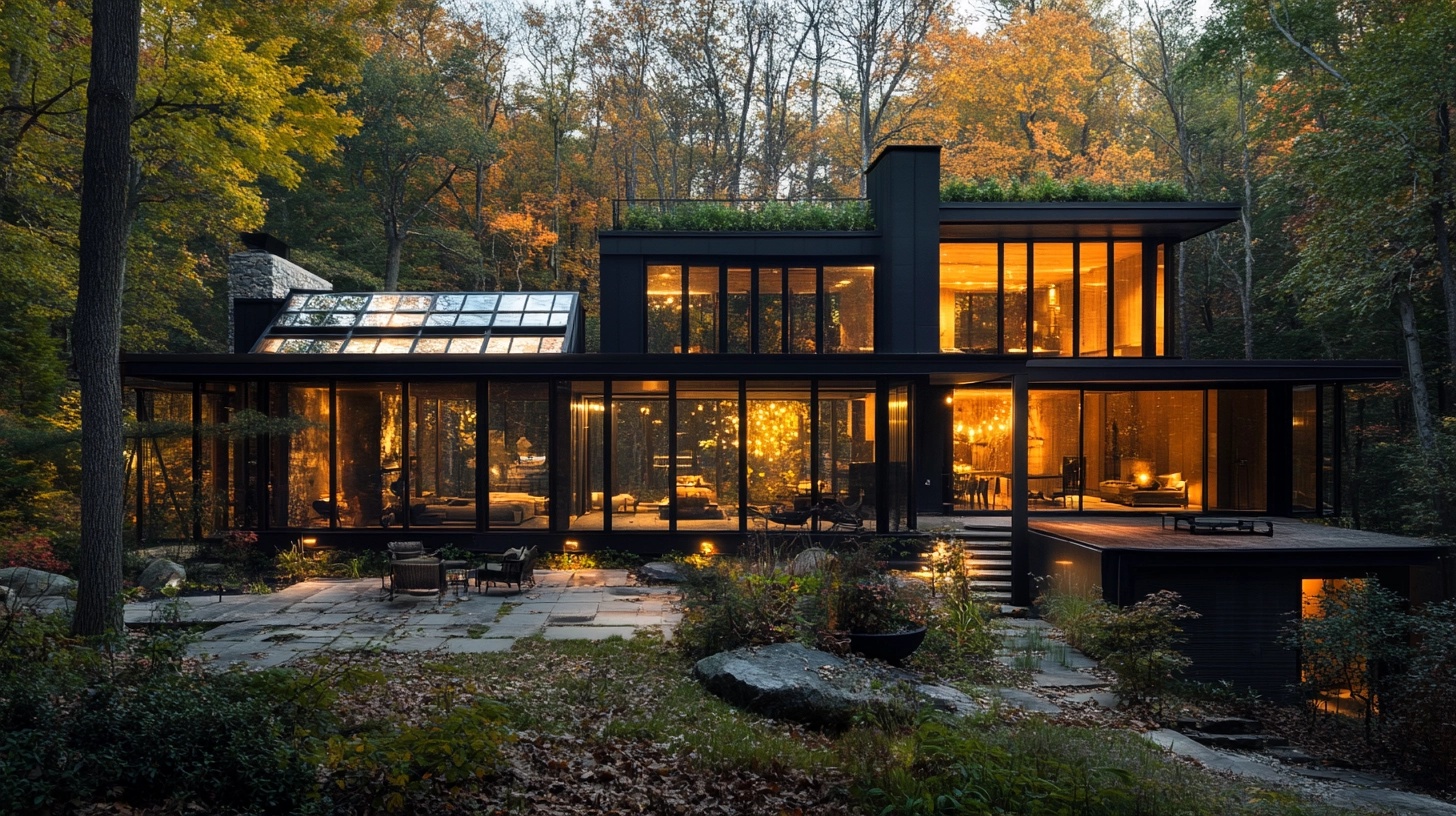 Modern Timber Home in the Woods with Greenhouse