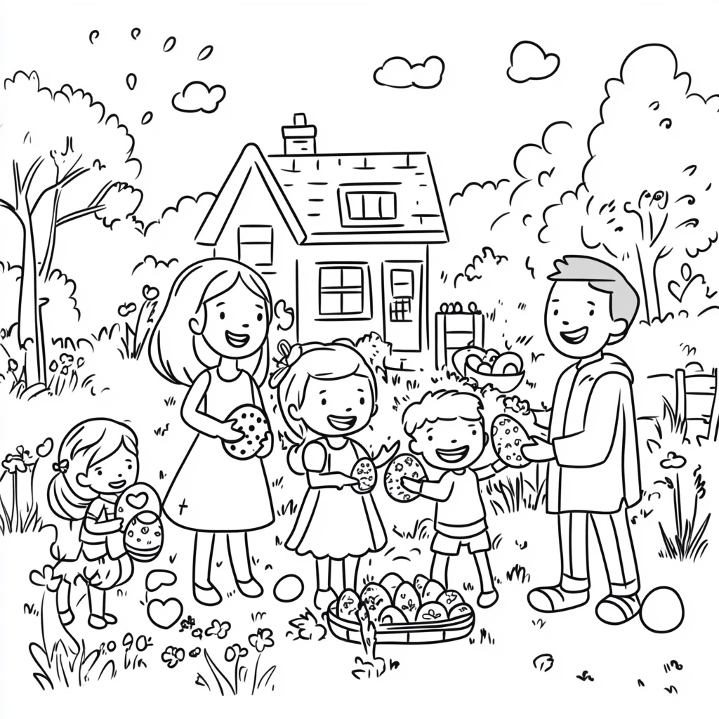 Joyful Easter Egg Hunt Coloring Page for Kids