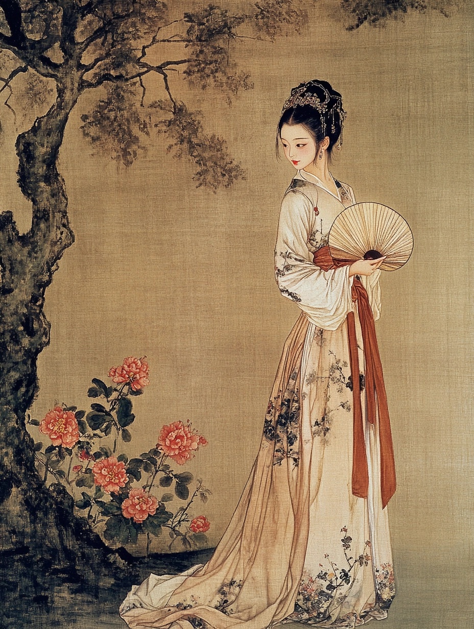 Elegant Qing Dynasty Lady in Gongbi Style