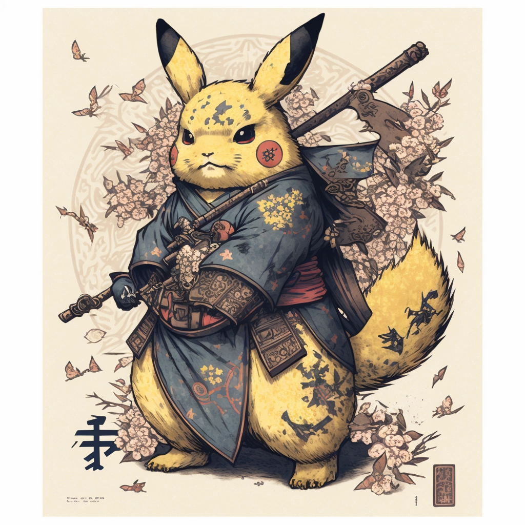 Pikachu in Ukiyo-e Style Art