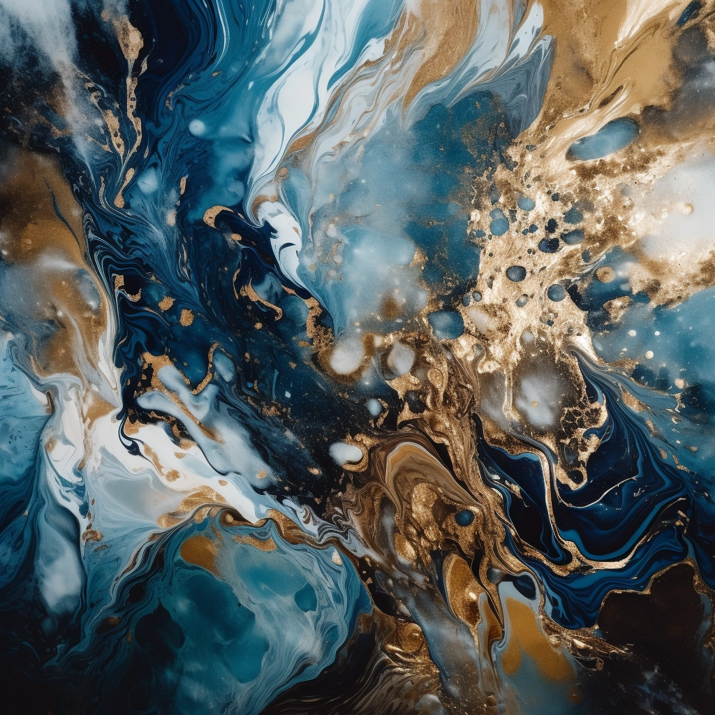 Fantastical Aerial View Painting in Blue and Gold