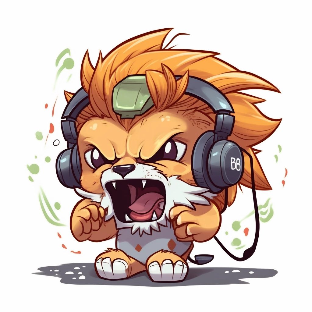 Cute Angry Chibi Lion Gaming with Magic Effects