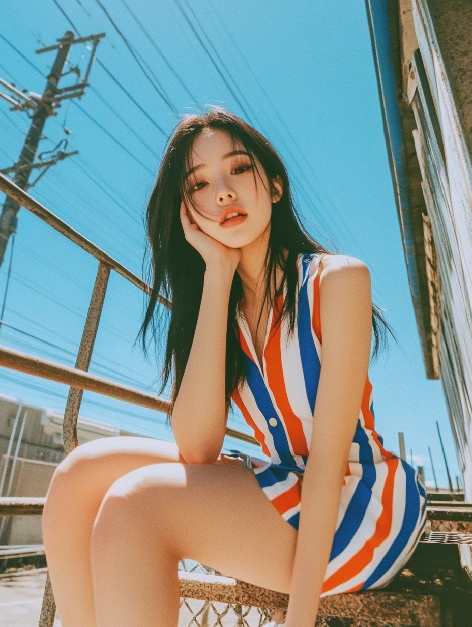 Vibrant Portrait of a Smiling Girl in Stripes